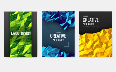 Invitations in a modern style for business. Flyers with a new strict design for parties corporate parties. Traditional ornament design for branding company. Polygonal ornament illustration conceptのイラスト素材