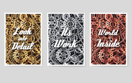 Set of mechanical vector posters for you design with typographic motivation slogan text. Tamplate for print, mobile, wallpaper or web conceptのイラスト素材