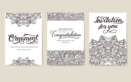 Oriental concept for a new style magazine. A poster with floral patterns for a home handmade business. Invitation card for birthday, party or wedding. Traditional design with typography for printingのイラスト素材