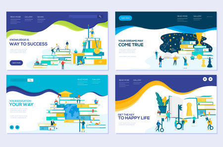 illustration of education, consulting, college, education app modern vector concepts. Set of web page design templates. Banners website and mobile website developmentのイラスト素材