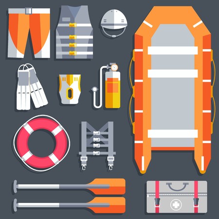 emergency service paramedic lifeguard equipment tools. On flat style background concept. Vector illustration for colorful template for you design, web and mobile applications .のイラスト素材