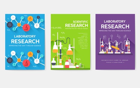 Ready flyers for scientific laboratories. Medical brochures for printing. Invitations for medicine in trendy style. The best postcard for the hospital. Chemistry infographic concept background.のイラスト素材