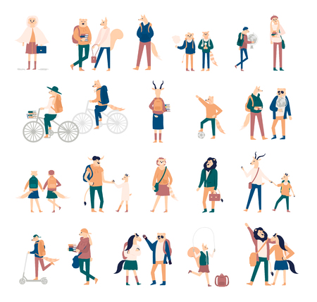 Set of colorful animals being pupils and studentsのイラスト素材