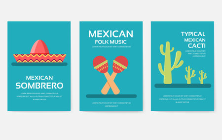 Set of Mexico country ornament travel tour concept. Asian traditional, magazine, book, poster, abstract, element. Vector decorative ethnic greeting card or invitation designのイラスト素材