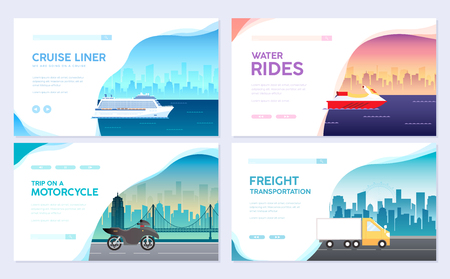 Variations transport of travel vacation tour guide infographic. Cruise, bus journey. Vector flyear, invitations, cards, presentation, poster, banners set designのイラスト素材