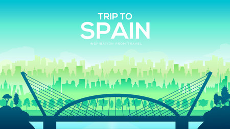 Big Netherland bridge on the landscape background of the city concept. Urban vector illustrationのイラスト素材