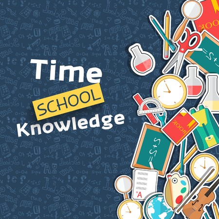 Back to school education vector art icons background. Flat university elements set. Template palette symbols for your study designのイラスト素材