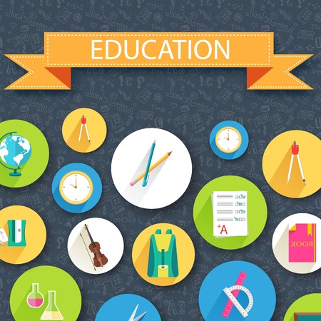 back to school abstract background of flat icons black concept. Vector illustration design.のイラスト素材
