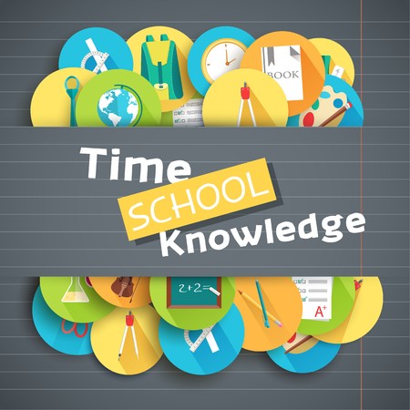 Back to school education vector art icons background. Flat university elements set. Template palette symbols for your study designのイラスト素材