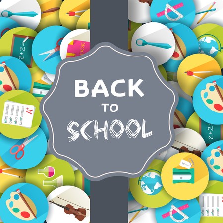 Back to school education vector art icons background. Flat university elements set. Template palette symbols for your study designのイラスト素材