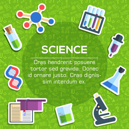 Back to school elements on blue background poster in sticker style design. Vector illustration template card illustration concept.のイラスト素材
