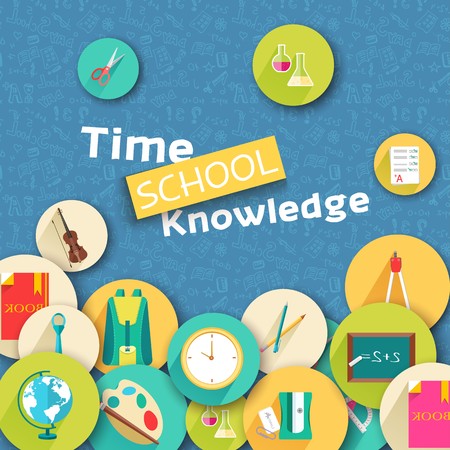 Back to school education vector art icons background. Flat university elements set. Template palette symbols for your study designのイラスト素材
