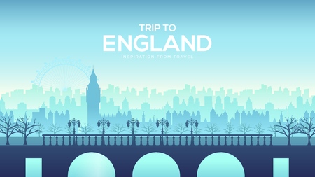 Big England bridge on the landscape background of the city concept. Urban vector illustrationのイラスト素材
