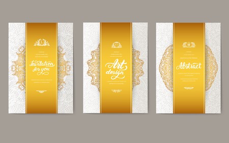 Universal flyer 3x4 with unique decoration. Invitation card for birthday, party or wedding. Traditional illustration design with typography for printing. Vertical festive postcard with invitationのイラスト素材