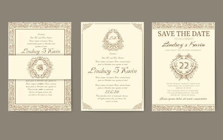 Set of flags with classic strict ornaments. Banners with design for business. Certificate pages for successful people. Luxurious template for decorating invitationsのイラスト素材