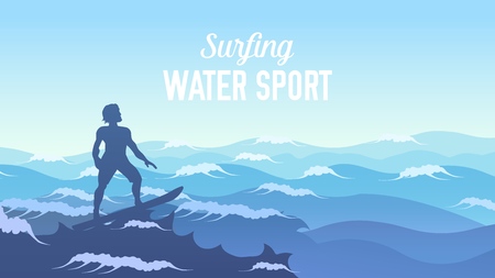 Surfer on Blue Ocean Wave in the Tube Getting Barreled. Man in ocean during surfingのイラスト素材