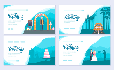 Wedding day brochure card set. Template of flyear, web banner, ui header, enter site. Layout invitation modernのイラスト素材