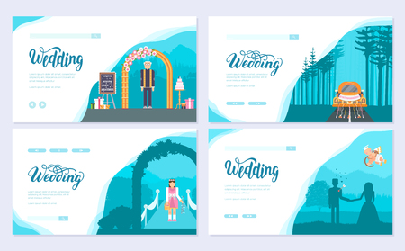 Wedding day brochure card set. Template of flyear, web banner, ui header, enter site. Layout invitation modernのイラスト素材