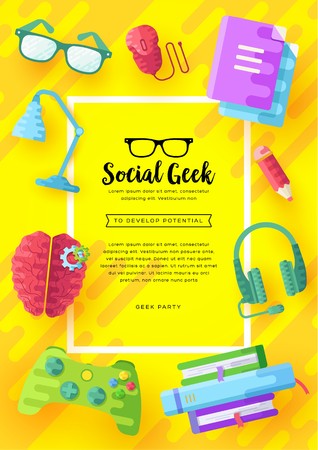 it geeks vector brochure cards set. office professional developer template of flyear, magazines, posters, book cover, banners. Layout workplace technology flat illustrations modernのイラスト素材