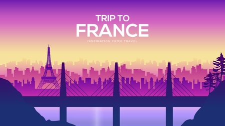 Big France bridge on the landscape background of the city concept. Urban vector illustrationのイラスト素材