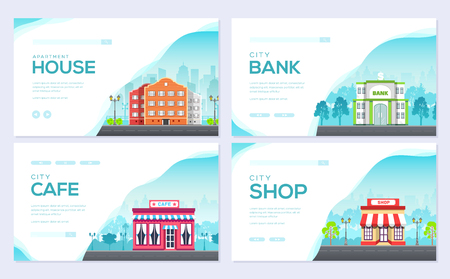 Building city information cards set. Architecture template of flyear, magazines, poster, book cover, banners. Construction infographic background. Layout illustrations modern pages with typographyのイラスト素材