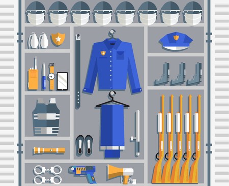 police uniform thin line icons. Radio gadgets.のイラスト素材