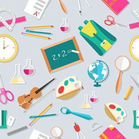 Back to school education vector art icons background. Flat university elements set. Template palette symbols for your study designのイラスト素材