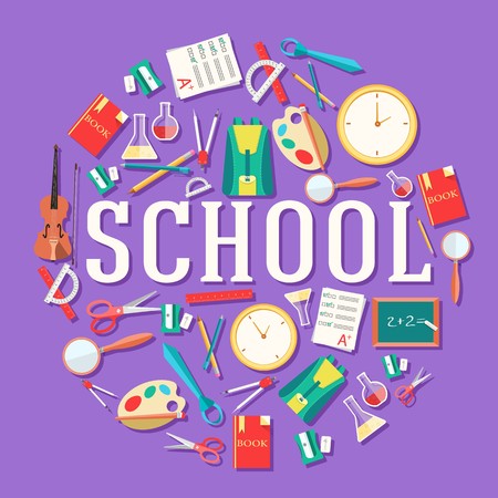 back to school circle flat icons concept. Vector illustration design.のイラスト素材