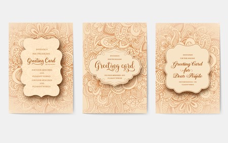 Universal flyer 3x4 with unique decoration. Invitation card for birthday, party or wedding. Traditional illustration design with typography for printing. Vertical festive postcard with invitationのイラスト素材