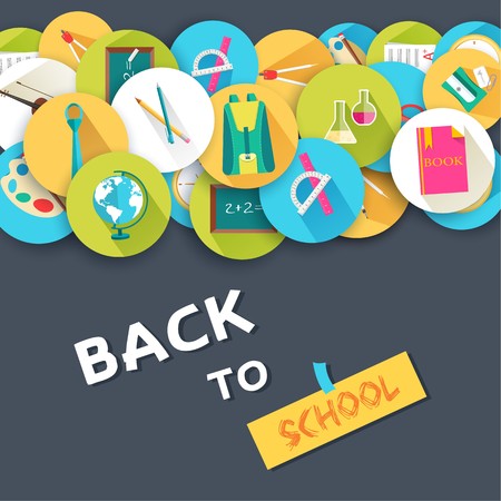Back to school education vector art icons background. Flat university elements set. Template palette symbols for your study designのイラスト素材