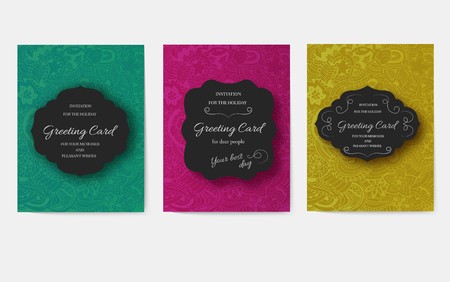 Invitations in a modern style for business. Flyers with a new strict design for parties, weddings and corporate parties. Traditional ornament design for brandingのイラスト素材
