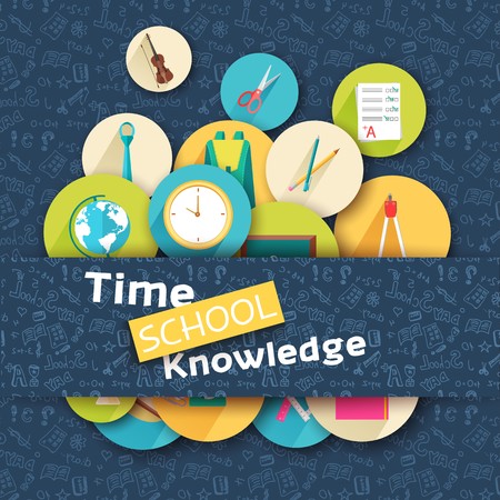 Back to school education vector art icons background. Flat university elements set. Template palette symbols for your study design.のイラスト素材
