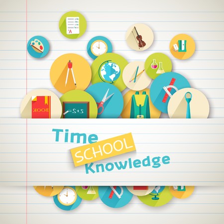 Back to school education vector art icons background. Flat university elements set. Template palette symbols for your study design.のイラスト素材