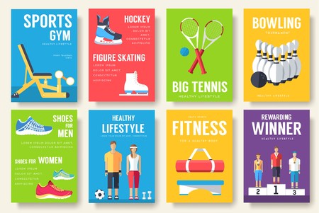 Sport information cards set. Lifestyle template of flyear, magazines, posters, book cover, banners. Physical athletic infographic concept  background. Layout illustrations modern pages with typographyのイラスト素材