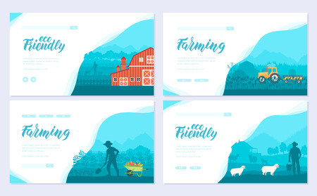 Farming life brochure card set. Take care of the garden template of flyear, web banner, ui header, enter site. cultivation of land layout invintation modernのイラスト素材