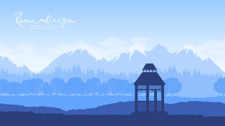 Outdoor gazebo in nature landscape vector brochure cardのイラスト素材