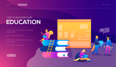 Banner and website. Landing page template. Online training courses, specialization, university studies.  isometric concept of Online Educationのイラスト素材