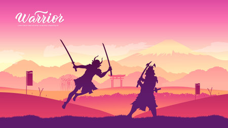 Japan warriors with sword martial artsのイラスト素材