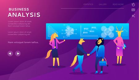 Data analysis concept with characters. Financial administration illustration. Consulting for company performance, analysis concept. Statistics and business statementのイラスト素材