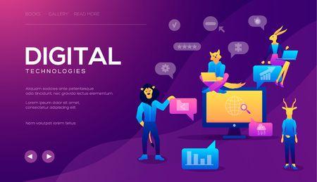 Concept for Digital marketing agency, digital media campaign. Digital Marketing for banner and website. Isometric landing page template. Business analysis, content strategy and managementのイラスト素材