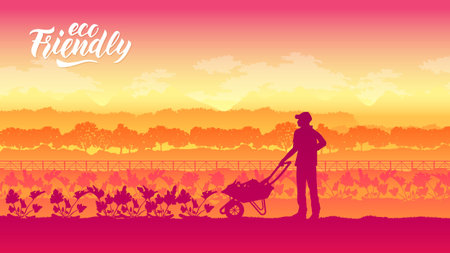 Farming life brochure card. Take care of the garden template land page wallapapers. cultivation of layout modern designのイラスト素材