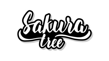 Sacura tree calligraphy template text for your design illustration concept. Handwritten lettering title vector words on white isolatedのイラスト素材