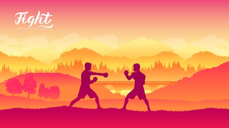 Box warriors martial arts of different Nations of the world. Traditional fights without weapons background. Fighting style battle template layout modern sliderのイラスト素材