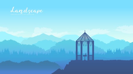 Outdoor gazebo in nature landscape vector brochure card. Romantic place on sunrise template land page wallapapers design . lifestyle invitation concept. Layout modern designのイラスト素材