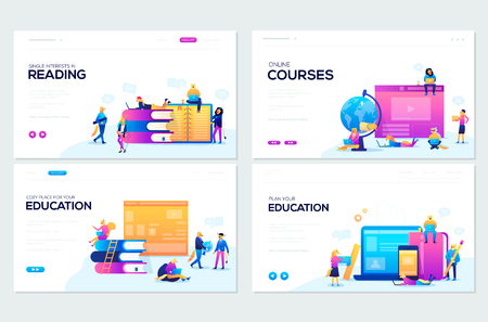 Website and mobile website development illustration concepts. Set of web page design templates for online courses, distance education,  e-learning, tutorials. Modern vector webのイラスト素材