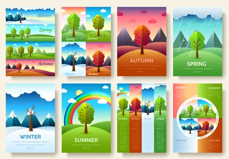 12 Months of the Year. Weather year information set. Seasons banners. Infographic concept background. Layout illustrations template pages with typography text.のイラスト素材