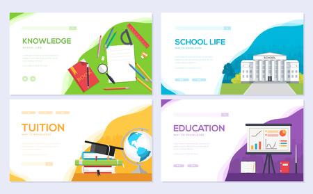 Back to school information brochure card set. Student template of flyear, web banner, ui header, enter site. Layout invintation modernのイラスト素材
