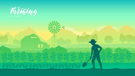 Farming life brochure card. Take care of the garden template land page wallapapers. cultivation of layout modern designのイラスト素材