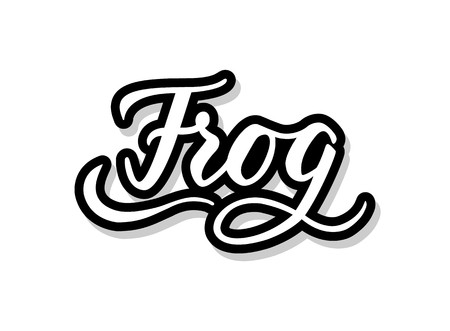 Frog calligraphy template text for your design illustration concept. Handwritten lettering title vector words on white isolatedのイラスト素材