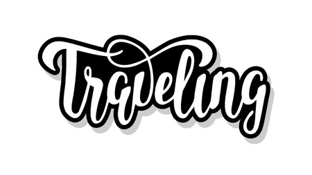 Traveling calligraphy template text for your design illustration concept. Handwritten lettering title vector words on white isolatedのイラスト素材